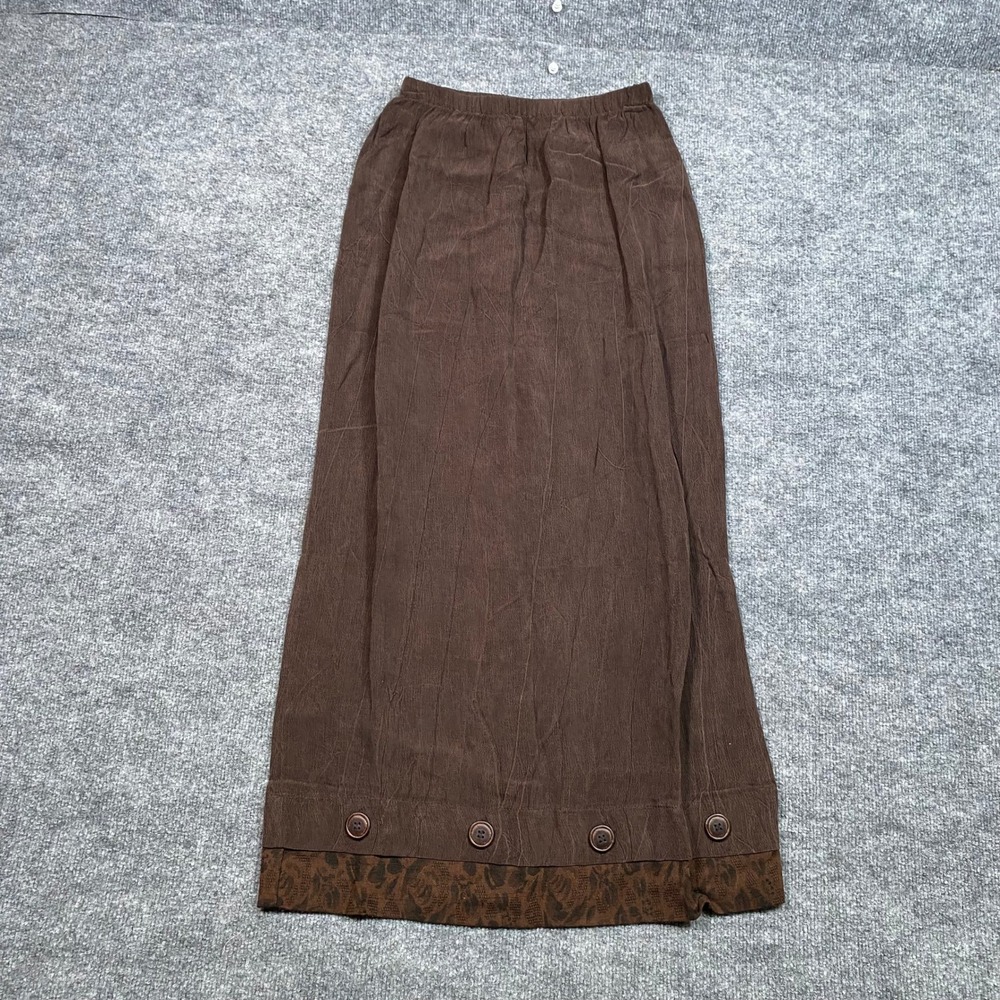 Neil David Brown Maxi Skirt Womens XS Textured Rayon Silk Blend Button Trim USA